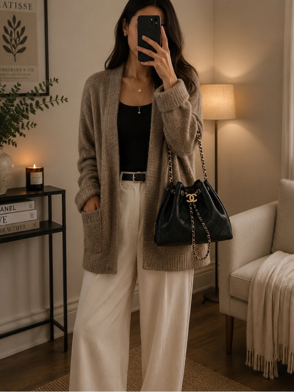 Abercrombie & Fitch Taupe Bouclé Open-Front Cardigan
